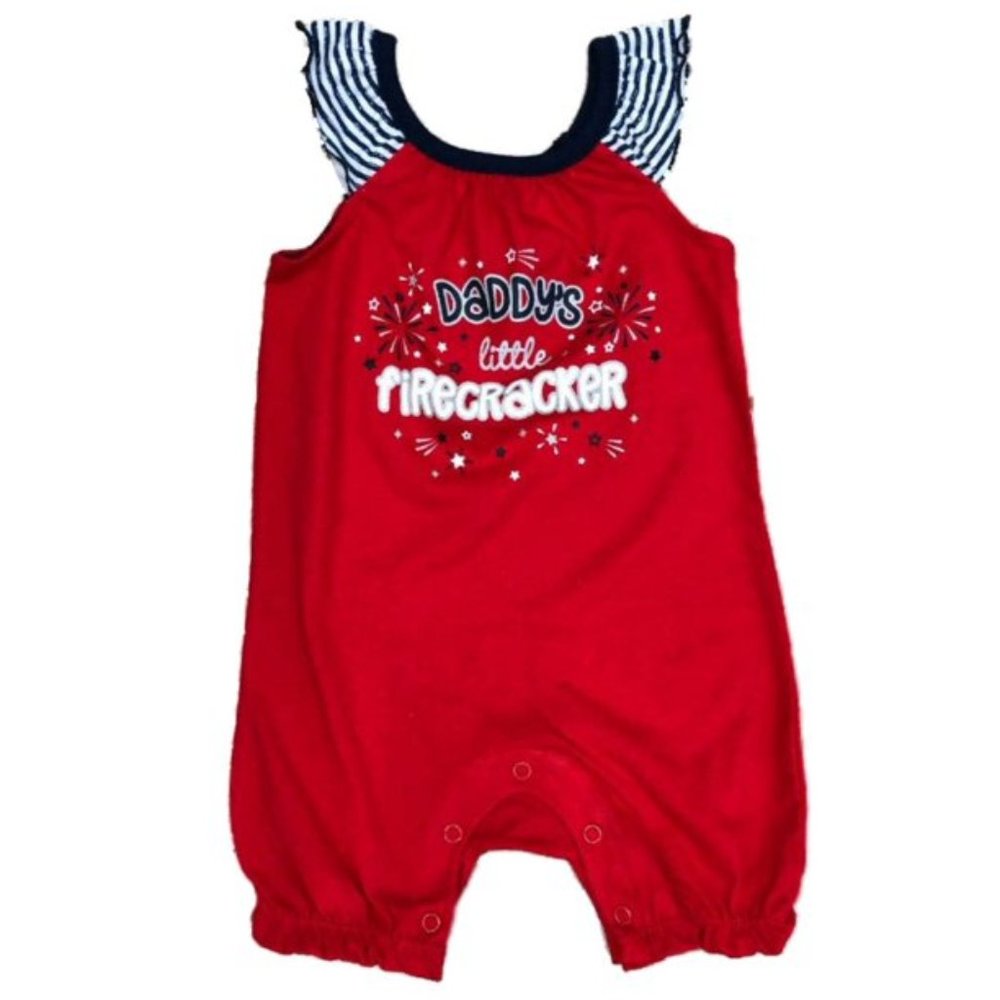Way to Celebrate Infant Daddy's Little Firecracker Patriotic Romper July 4th